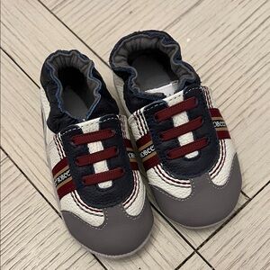 Robeez Gray and White Sneakers with Maroon Accents